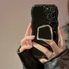 Coque de téléphone pour IPhone 14 Plus 13 12 11 Pro Max noir pur contracté personnalité ondulée bordure support en métal Protection couverture arrière