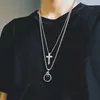 Strands Strings Fashion Unisex Multilayer Hip Hop Long Chain Necklace For Women Men Jewelry Gifts Key Cross Pendant Accessories 230424