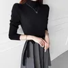 Casual Dresses Korean Elegant Black Knitted Dress For Female Fall French Temperament Half High Neck Midi Basic Bodycon Sweater G392