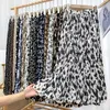 Kjolar Croysier mode elegant vintage leopard tryck veckad kjol elastisk hög midja långa kjolar för kvinnor sommarchiffon midi kjol 230425
