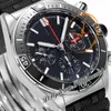 BLS Chronomat B01 ETA Valjoux A7750 Automatik-Chronograph Herrenuhr 44 Keramiklünette Schwarzes Stick-Zifferblatt Gummi AB0136251B2S1 Super Edition Reloj Hombre Puretime D4