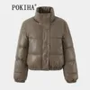 Women's Trench Coats Pokiha Thick Warm Fashion Padded Casual Zipper Cotton Leather Short Jacket Coat Women Vintage Long Sleeve Female