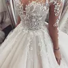 Robes De mariée en dentelle blanche, manches longues transparentes, perles brillantes, Illusion De perles sur mesure, ligne a, sur mesure, 2023