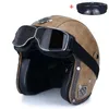 Мотоциклетные шлемы Шлем Chopper Capacete DOT Approved Open Face 3/4 PU Кожаный мотоциклетный шлем Половина ретро мотобайк