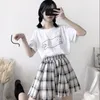 Kjolar houzhou harajuku pläd kjol kvinnor kawaii söt hög midja a-line mini kjol sommar mjuk tjej japansk stil lolita streetwear 230425