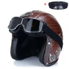 Мотоциклетные шлемы Шлем Chopper Capacete DOT Approved Open Face 3/4 PU Кожаный мотоциклетный шлем Половина ретро мотобайк