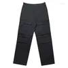 Pantaloni da uomo Pantaloni cargo multitasche in cotone con gamba staccabile Uomo Streetwear Pantaloni hip-hop vintage larghi casual alla moda neri scuri