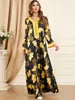 Etnische kleding moslim vrouwen v-hals afdrukken abaya lange mouw jurk dubai kaftan kalkoen islamitische arabische robe longue femme musulman vestidos