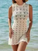 Women's Swimwear Sexy Bikini Cover-Ups Summer Short Knitted Cover Up Solid Color Sleeveless Hollow Backless Beach Dresses