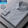 Camisas de vestir para hombre, camisa de manga larga, lujosa, resistente a las arrugas, a rayas, sin hierro, de alta calidad, informal, de negocios, seda de hielo