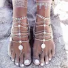 Anklets ny mode sommar sexig silverfärg tassel ankel för kvinnor mynt pendelledning kedja ankel armband fot smycken barfota sandal r231125