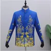 Ternos masculinos blazers túnica chinesa masculina blazer homme moda figurmes vestidos de tamanho anfitrião de tang corus ternão masculino ropa hombre azul
