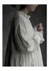 Casual Dresses Japan Style Solid Mori Girl Pleated Linen Dress For Women Spring Fall Embroidery Lace Large Swing Midi Long Robe Courte