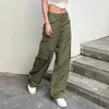 Women's Pants Casual Street Wind Pocket Overalls High Waist Army Green