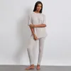 Active Sets Damen 2-teiliges geripptes Yoga-Set mit kurzen Ärmeln, Rundhalsausschnitt, lockeren T-Shirt-Oberteilen und Röhrenhosen, lässige Outdoor-Loungwear-Outfits