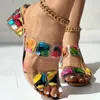 Chaussures habillées Sandales à double sangle multicolores élégantes pour femmes avec décor en strass et talon bloc