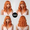 Synthetic Wigs Shoulder Long Copper Ginger Orange Water Wave for Women Heat Resistant Daily Halloween Cosplay with Bangs 230425