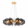 Ljuskrona Post Modern Luxury Grey Glass E14 LED Pendant Lights Living Room Gold Metal Cable Hanging Lamp Bedroom Deco Lighting Fixture