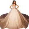 Perles robe de bal robes de mariée larges bretelles dos nu robes de mariée robe Novia Seuqins Bling Bling robe de mariée sur mesure