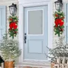 装飾的な花の玄関ドアクリスマスライトホリデーウォールウィンドウフェイクキッチンのためのコードレスプレリット階段トリムリース