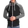 Hoodies masculinos inverno retalhos hoodie velo jaqueta casaco moletom zip-up esporte jogger outwear superior roupas esportivas casuais com capuz