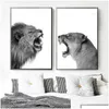 Peintures 2 pièces Toile Peinture Lion et Lionne Affiche Animal Mur Art Imprimer Image Noir Blanc Woodlands pour salon maison de Dhifi