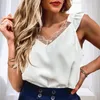 Dames blouses vrouwen losse kanten satijnen zijden tank t-shirts tops vrouwelijke v nek strappy crop camisole sexy mode casual vest