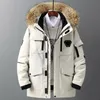 남자 재킷 모피 칼라 겨울 남자 후드가있는 파카 코트 미디 길이 두꺼운 겨울 코트 야외 두꺼운 따뜻한 흰 오리 다운 재킷 231124