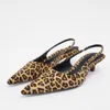 New Sandals Animal Print Heels for Women Pointed Toe Leopard Heeled Slingback Pumps Woman Retro Ladies Casual Pump Shoes 230406