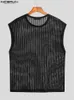 Camisetas sin mangas para hombres INCERUN Tops Estilo coreano Hombres Allmatch Chaleco simple a rayas Moda Seethrough Hollow Sin mangas Tank Tops S5XL 230425