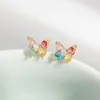 Stud Earrings Inlaid Zircon Colorful Butterfly For Women Korean Cute Pearl Small Earring Wedding Birthday Jewelry Gift