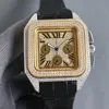 Watch Men Luxury Watch Handmade Diamond Dial Bezel 45mm Watches High Quality Quartz Timing Movement Cowhide Bracelet Designer Business Wristwatch Montre De Luxe