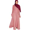 Ethnic Clothing Abayas For Women Middle East Malaysian Muslim Woman Dress Crewneck Robe Simple Abaya Dubai Solid Color Jilbab With Waistband