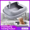 Boîtes Chats Chaton Litière Bac De Toilette Pour Animaux De Compagnie Bassin Semi-Fermé Bac À Sable Chat Nettoyage Bassin De Bain Anti Splash En Plastique Chat Litiere Avec Cuillère