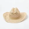 Baretten Cowboy Zomerhoeden Voor Mannen Westerse Uitgeholde Handgemaakte Stro Jazz Zonnehoed Strand Vrouwen Cowgirl Cap Roze Effen Sombrero Hombre