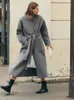 Women's Wool Blends ZA counter quality gray wool coat 2023 autumn and winter round neck women's blend doublesided jacket 231124