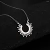 Chains Sun Ray Half Circle Spiked Femme Pendant Necklace 18K Gold Plated Stainless Steel Geometric Charm Choker Chain For Women Jewelry