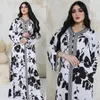 Ethnic Clothing Summer Black And White Printed Dress Fashion Selling Lace Casual Abaya Robe Abayas For Women Dubai Luxury