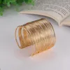 Bangle Punk Multilayer Metal Wires Strings Bracelets Bangles For Women Vintage Exaggerated Gold Color Wide Open Cuff Jewelry