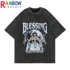 T-shirts pour hommes Rainbowtouches Washed T-shirt Vintage Unisexe High Street Cross Pattern Oversize Shirts Mode Hommes Graphic Black T-Shirts 230425