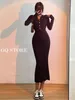 Casual Dresses Neck Sweet Polo Button Maxi Long Sweater Dress Slim Body Loose Sleeve Fishtail Robe Women Korean RF10