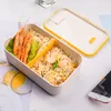 Dinnerware Sets Lunch Box With Cutlery Wheat Straw Cartoon Double-deck Portable Bento Storage Container For Kids Students Outdoors