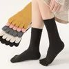 Women Socks 5 Pairs Cotton Five Finger Long For Lady Girl Solid Autumn Winter Mid-Calf Casual Business Harajuku With Toes