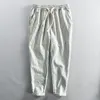 Men's Pants 5XL 6XL Spring Fashion Drawstring Striped Simple Casual Japan Style Ankle Length Cotton Pants Male Tapered Trousers Oversize 230426