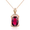 Pendant Necklaces Real 14K Rose Gold Pierscionki Pendant Bizuteria Gemstone Natural Red Ruby Treasure Pendant 45cm Necklace Jewelry 1cm Pendant 230425