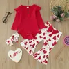 Zestawy odzieży Dzieci Walentynki Serce Suit Dziewczyny Romper Romper Bodysuit Prints Bell Bottoms Pants Outfits roupa Infantil