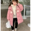 Casaco para baixo 2023 inverno princesa meninas casacos bonito dos desenhos animados urso com capuz superior outerwear 2-9 anos bebê roupa quente crianças algodão engrossar jaquetas