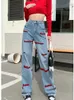 Jeans da donna Primavera American Design Ricamato Gamba Dritta Donna Nicchia Larga Demin Pantaloni Donna Vita Alta Y2k