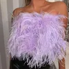 Camisoles Tanks Furry Crop Top Camis Women Ostrich Feather Bustier Tank Tunic Vest Sleeveless Bra Night Club Party Female Tube Cropped Tops Wrap 231124
