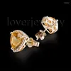 Dangle Earrings LOVERJEWELRY Natural Citrine Stud Diamond Fashion Jewelry 14K Solid Yellow Gold For Girl E0053